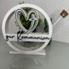 Geldgeschenk Herz mit Reagenzglas – personalisiert – Taufe, Kommunion & Firmung
